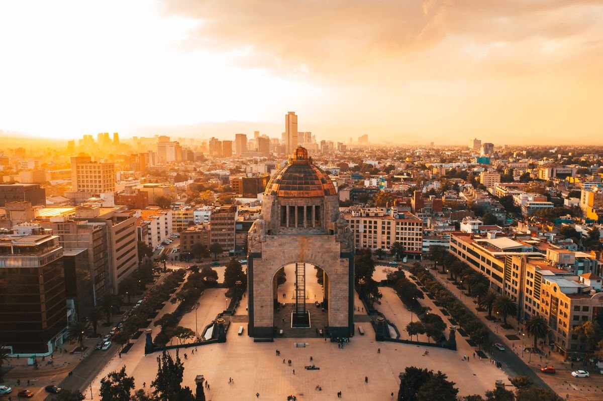 Mexico City skyline at golden hour